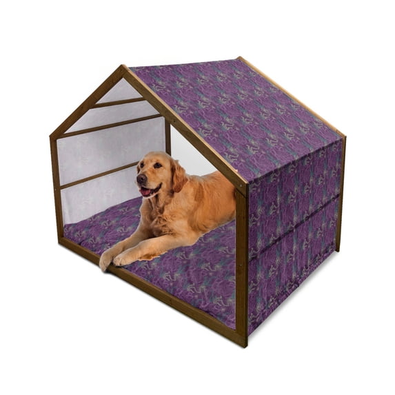 Octopus Pet House, Art Animal Pattern Jellyfish Marine Plants and Seaweed, Outdoor & Indoor Portable Dog Kennel with Pillow and Cover, 5 Sizes, Dark Purple Pale Green, by Ambesonne