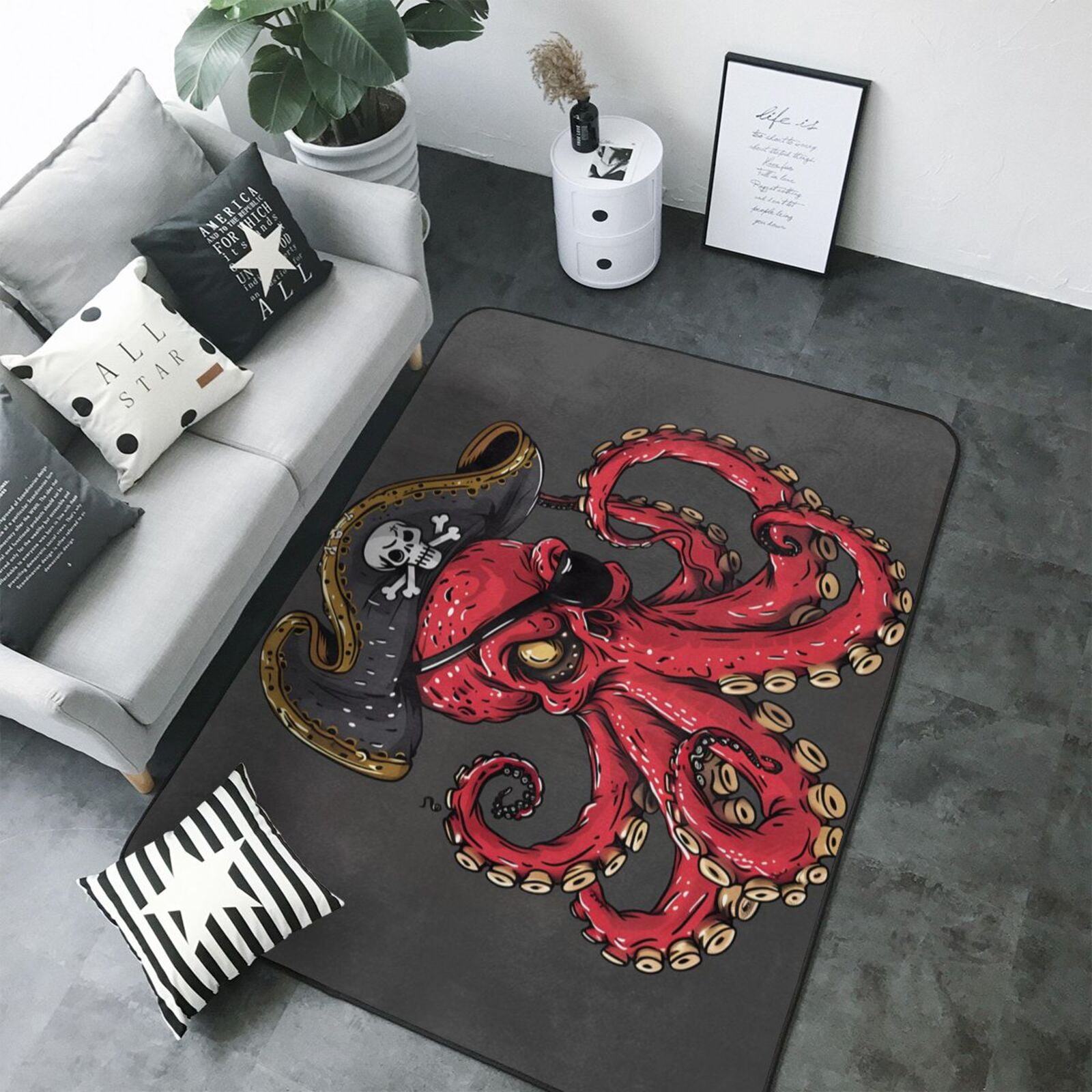 Octopus Pirate Illustration Area Rugs for Living Room Bedroom, 5x7 Soft ...