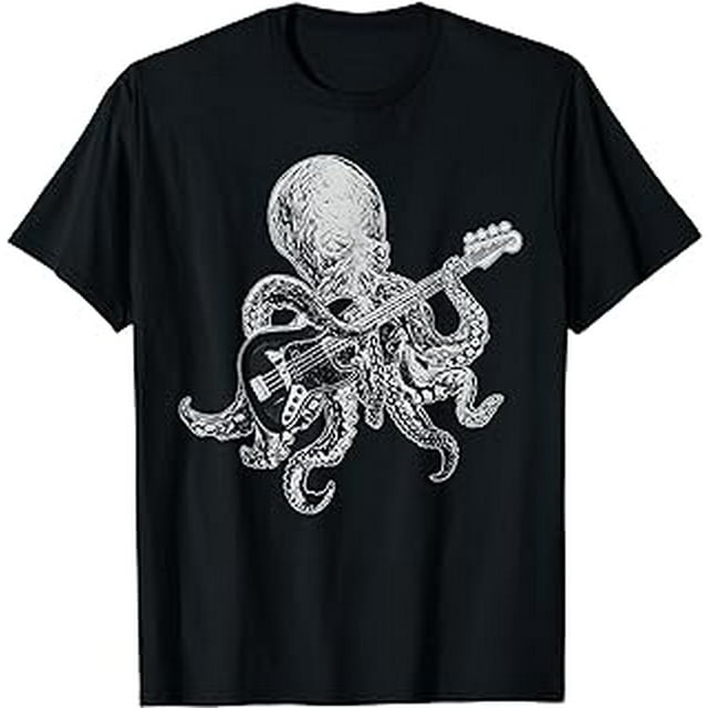 Octopus Playing Bass Guitar Shirt for Men Dad Octopus Lover T-Shirt ...