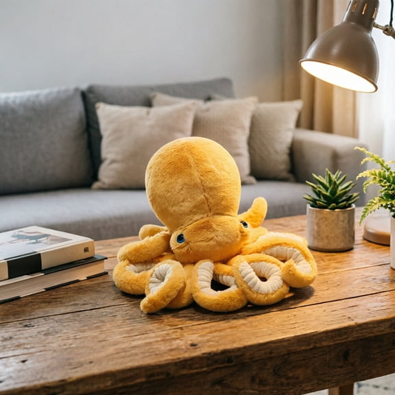 Octopus Plush Toy Fluffy Octopus Stuffed Doll Bendable Suction Detail Tentacles Marine Animal Plush Home Sofa & Desktop Decor Soft Leisure Companion(Orange-30cm)