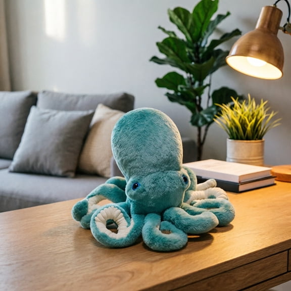 Octopus Plush Toy Fluffy Octopus Stuffed Doll Bendable Suction Detail Tentacles Marine Animal Plush Home Sofa & Desktop Decor Soft Leisure Companion(Sea Blue-30cm)