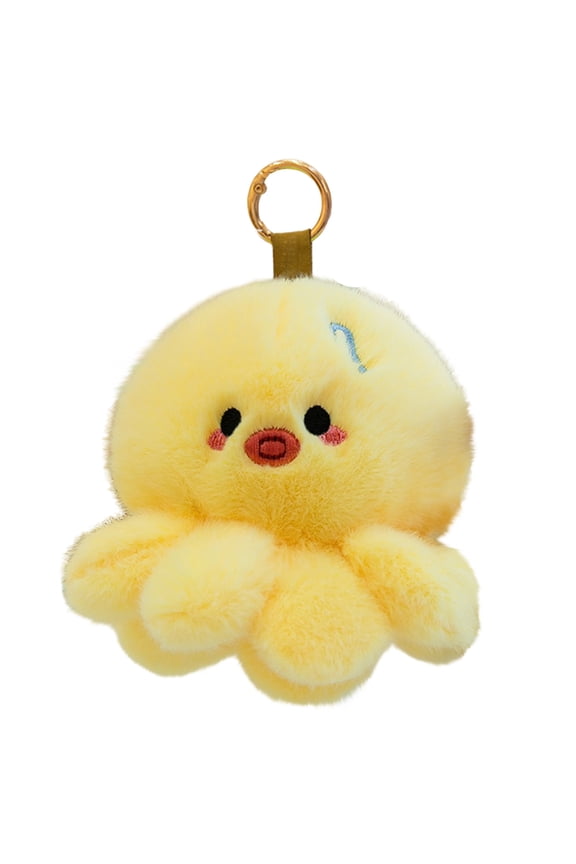 Octopus Plush Toy Pendant, Colorful Small Squid Stuffed Animal Keychain for Backpack Accessory, Soft Sea Creature Ornament Gift for Daily Style Yellow