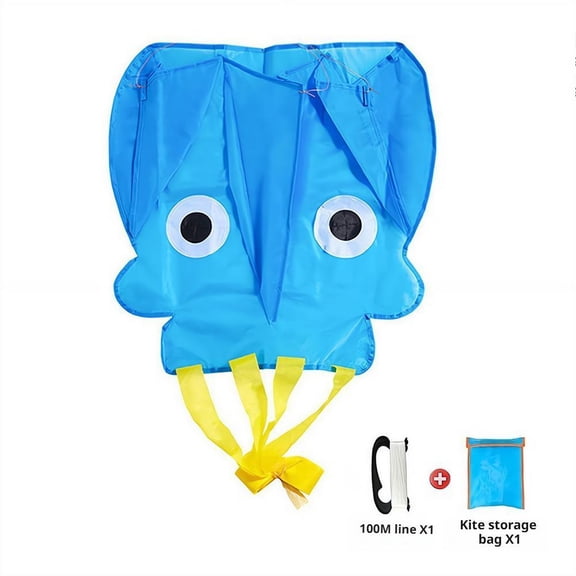 Octopus Pocket Kite for Kids & Adults, Large 100" Frameless Soft Parafoil Kite with 328ft String & Bag, Easy to Fly Breeze Kite for Beach & Park, Blue