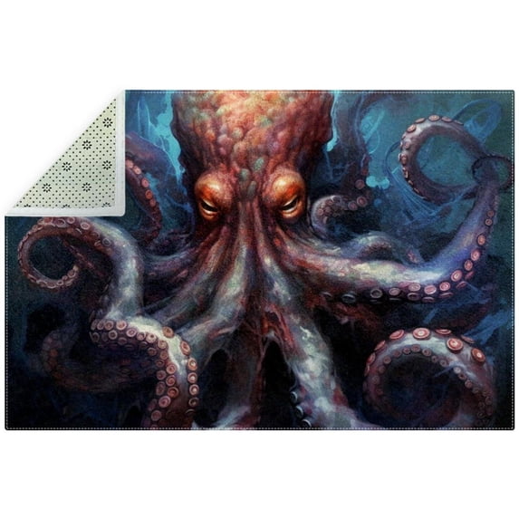 Octopus Polyester Indoor Carpet Right-Angle Floor Mat - Soft and Durable Rug for Living Room or Bedroom Décor - Backing - Easy to Clean