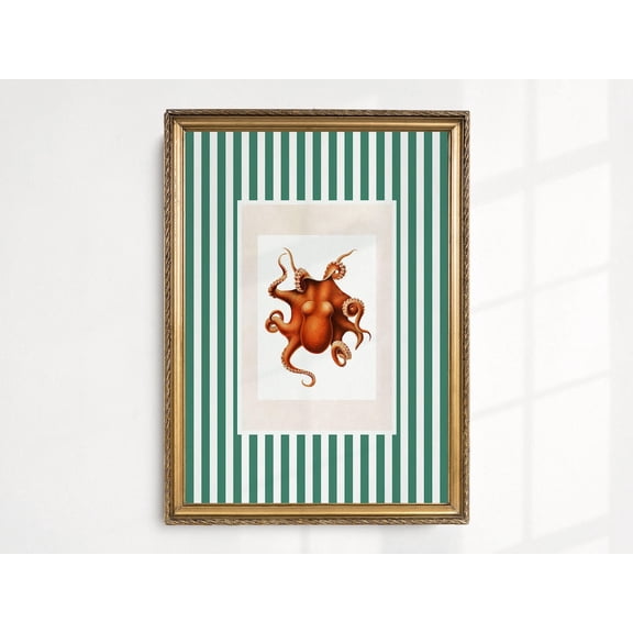 Octopus Print, Nancy Meyers Wall Art, Fisherman Aesthetic, Cottage Core Grandmillenial Art, Old Money Preppy Nautical French Country Decor Poster Unframed Paper Print