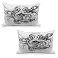 thumbnail image 1 of Octopus Quilted Pillowcover Set of 2, Illustration of an Octopus Holding a Ships Anchor in a Vintage Woodblock Style, Standard Queen Size Pillow Cover for Bedroom, 36" x 20", Black White, by Ambesonne, 1 of 1