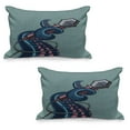 thumbnail image 1 of Octopus Quilted Pillowcover Set of 2, Octopus Tentacle Holding a Microphone Retro Style Cartoon Rock and Roll Art, Standard Queen Size Pillow Cover for Bedroom, 30" x 20", Teal Pink, by Ambesonne, 1 of 1