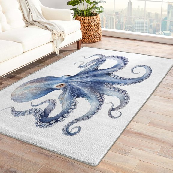Octopus Rectangle Area Rug – Non-Slip, Machine Washable, Indoor/Outdoor – for Living Room, Bedroom, Entryway – Modern Home Decor Carpet – Non-Slip Backing