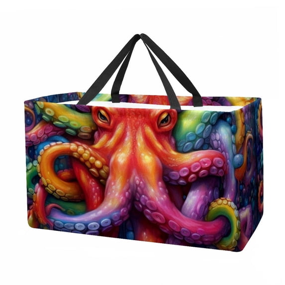 Octopus Reusable Foldable Large Capacity Laundry Bag Shopping Bag Easter Basket Picnic Basket Oxford Cloth Durable Storage Organizer Bin Hamper Tote - Grey