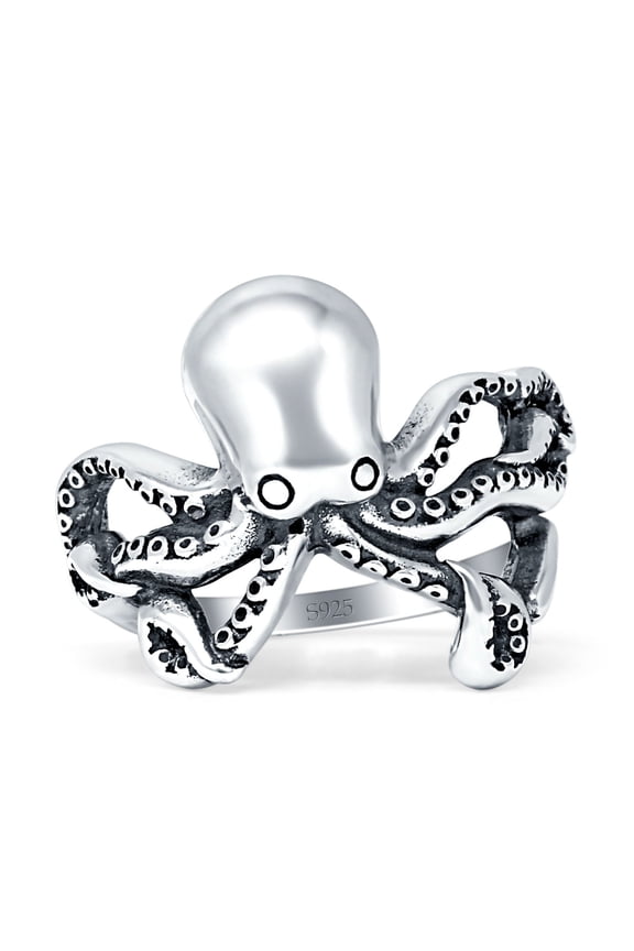 Octopus Ring Oxidized Minimalist Ring 925 Sterling Silver Size 5