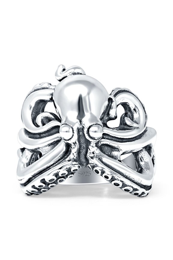 Octopus Ring Oxidized Minimalist Ring 925 Sterling Silver Size 5