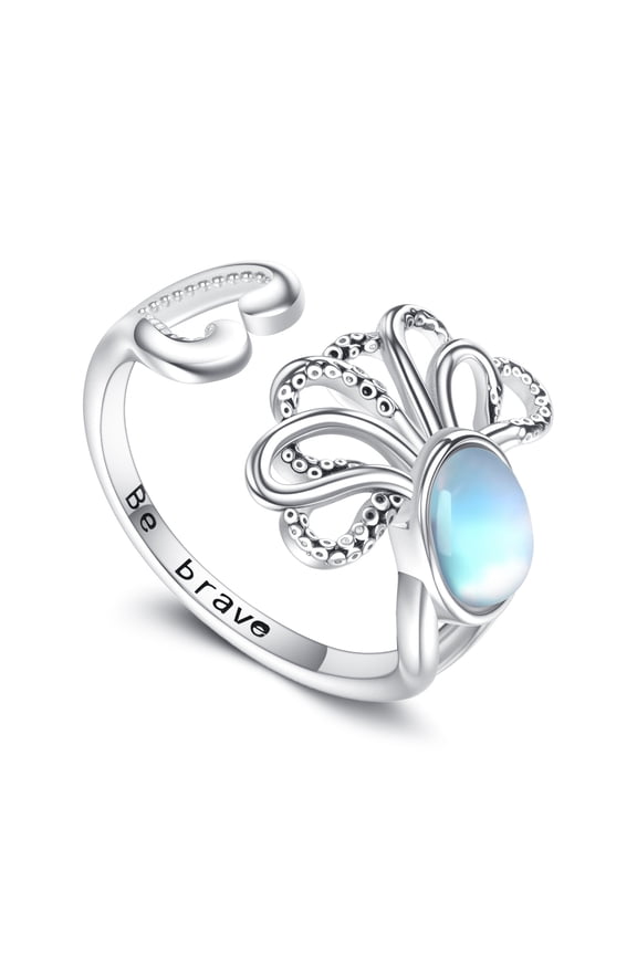 Octopus Ring S925 Sterling Silver Octopus Tentacles Opening Ring Cute Sea Animal Jewelry Gifts for Men Women