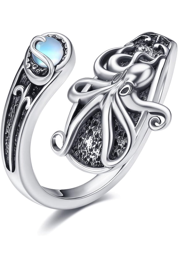 Octopus Ring Sterling Silver Created Moonstone Rings Spoon Ring Octopus Jewelry For Women