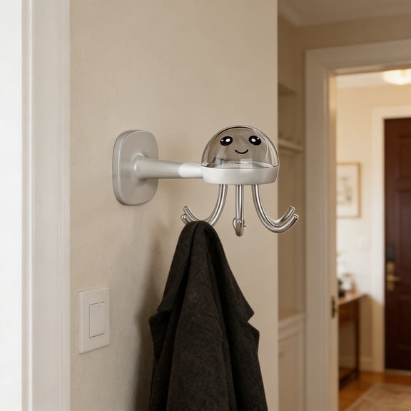 Octopus Rotating Wall Hook Rack for Kitchen Bathroom Closet – No Drilling Hanger with 360° Swivel and 6 Hooks for Utensils Towels Keys