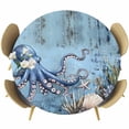 thumbnail image 1 of Octopus Round Tablecloth 55-60 Inch Round Fitted Table Cloth with Elastic Edge, Blue Ocean Coastal Starfish Shell Coral Retro Waterproof Table Cover Protector for Outdoor Picnic Party Dining, 1 of 6