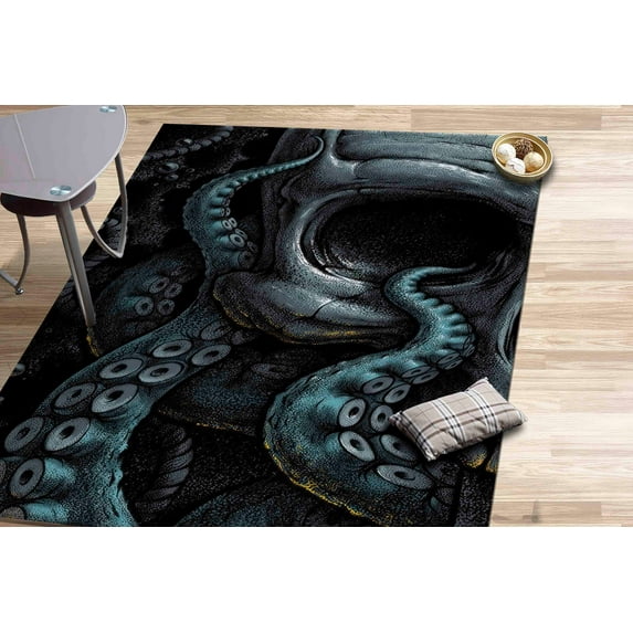 Octopus Rug, Horror Rug, Modern Rugs, Animal Rug, Saloon Rug, Front Door Rug, Stair Rug, Custom Rug, Office Decor Rug, 3D Printed Rug, 5.9'x9.2' - 180x280 cm