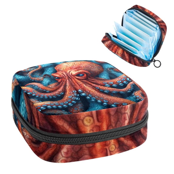 Octopus Sanitary Napkin Pouch Bag with Plush Fabric, Sponge, and Oxford Cloth Material, 4.7x6.6x6.6 in, Ideal Travel Accessory for Feminine Hygiene Products.
