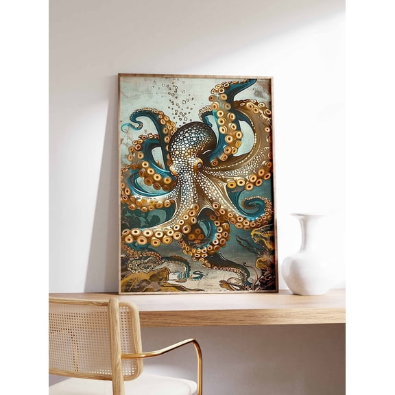Octopus Sea Life Ocean Sealife Decor Vintage Animal Wall Art Print, Unframed Paper Poster 8x10in