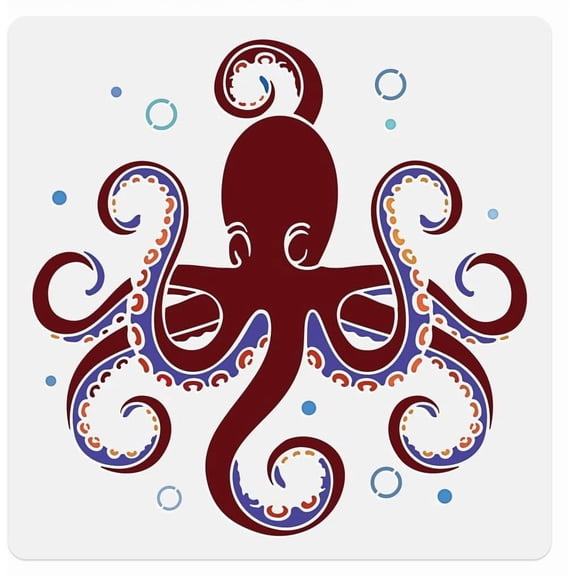 Octopus Sea Wall Stencil Template 11.8 x 11.8 Inch Reusable Plastic Ocean Themed Stencil
