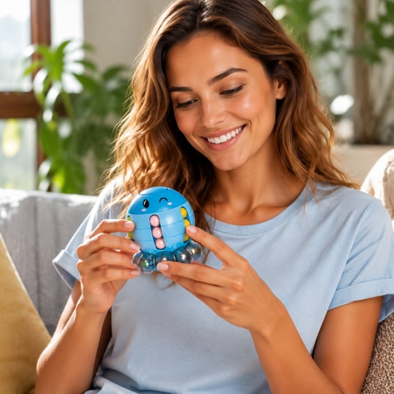 Octopus Shape Rotating Bead Fidget Puzzle Toy Portable Brain Training Sensory Game Stress Anxiety Relief Educational Desk Toy for Decompress(Blue)