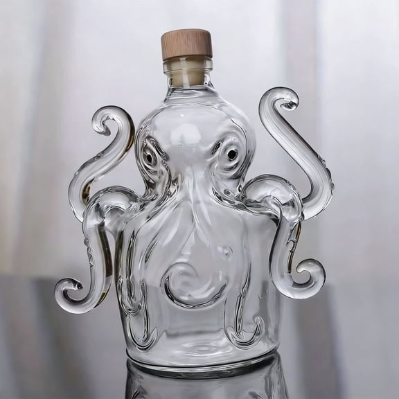 Octopus Shaped Whiskey Decanter Bottle - High Borosilicate Glass Lead-Free Design, Cork Stopper for Spirits & Oil, Novelty Home Bar Gift