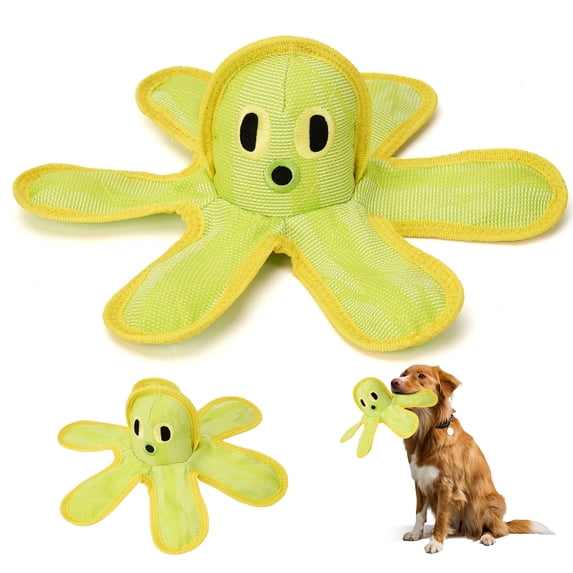 BRONZY Octopus Shark Dog Toy for Aggressive Chewers - Interactive Squeaky Chew Toy Yellow