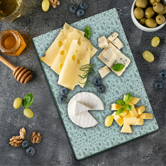 Octopus Ship Cutting Board, Doodle Boat Sea Anchor Ship Wheel Nautical Ocean Marine Life Fish, Decorative Tempered Glass Cutting and Serving Board, in 3 Sizes, by Ambesonne