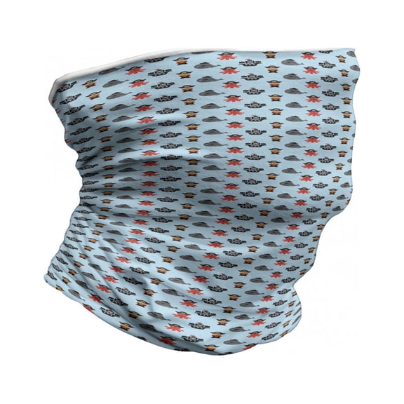 Octopus Ship Neck Gaiter, Marine Pirate Cartoon, Unisex, Baby Blue and Multicolor, by Ambesonne
