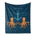 thumbnail image 1 of Octopus Ship Soft Flannel Fleece Blanket, Kraken Anchor Pattern Nautical Sea Pattern Ocean Sailing Graphic, Cozy Plush for Indoor and Outdoor Use, 50" x 70", Dark Petrol Blue Orange, by Ambesonne, 1 of 5