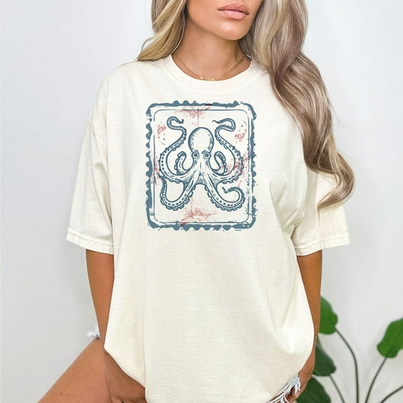 Octopus Shirt, Octopus tshirt, Sea Animal TShirt, Beach Tee, Sea World Shirt, Mom Gift Shirt, Octopus stamp shirt vintage tee