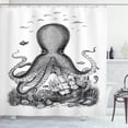 thumbnail image 1 of Octopus Shower Curtain, Monochrome Sketch of a Huge Sea Animal Monster near a Shipwreck in Ocean, Fabric Bathroom Set with Hooks, 69W X 70L Inches, White Charcoal Grey, by Ambesonne, 1 of 3