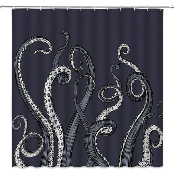 Octopus Shower Curtain Nautical Decor Octopus Ocean Kraken Tentacles Costal Marine Fabric Bathroom Curtain Set with Hooks