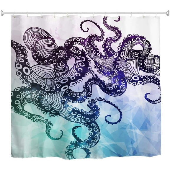 Octopus Shower Curtains,Ocean Sea Monster Kraken Unique Shower Curtain Sets Waterproof Bathroom Bath Curtain, 72 x 72 Inch,Blue Teal Purple
