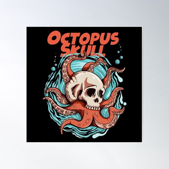 Octopus Skull - Dark Ocean Fusion Design Poster Wall Art, Modern Wall Decor For Living Room Bedroom, 16X16 UNFRAMED
