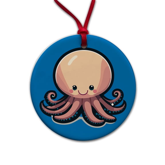 Octopus Smiling Christmas Tree Holiday Round Ceramic Ornament