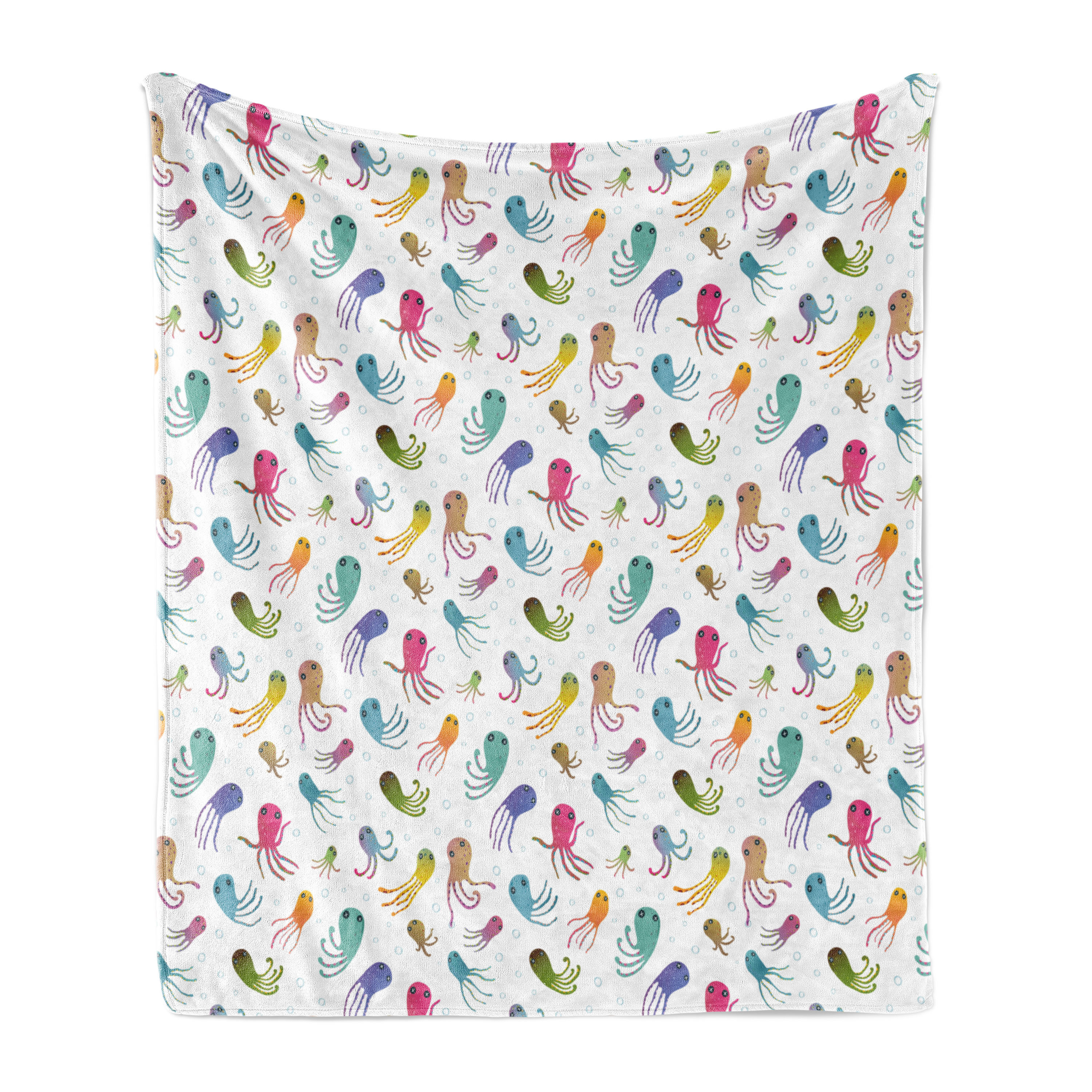 Octopus Soft Flannel Fleece Blanket, Doodle Style Ocean Animals