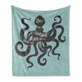 thumbnail image 1 of Octopus Soft Flannel Fleece Blanket, Live in the Sunshine Swim the Sea Drink the Wild Air Message Graphic, Cozy Plush for Indoor and Outdoor Use, 50" x 60", Charcoal Grey Turquoise, by Ambesonne, 1 of 5