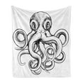thumbnail image 1 of Octopus Soft Flannel Fleece Throw Blanket, Illustration of Octopus in a Woodblock Style Monochromic Artwork, Cozy Plush for Indoor and Outdoor Use, 60" x 80", Brown White, by Ambesonne, 1 of 5