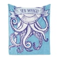 thumbnail image 1 of Octopus Soft Flannel Fleece Throw Blanket, Octopus and in Vintage Style with Lettering Sea Voyage Illustration, Cozy Plush for Indoor and Outdoor Use, 60" x 80", Purple Blue, by Ambesonne, 1 of 5