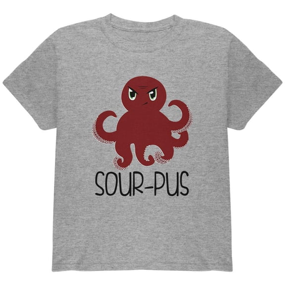 Octopus Sourpuss Funny Cute Youth T Shirt Heather YLG
