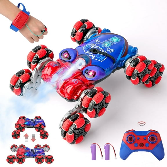 Octopus Spray 8 Wheels Twister Car Toys (Two Remote Controls) Gesture Sensor Remote Control Stunt Car with Lights and Music for 8+ Years Old, Birthday Gift