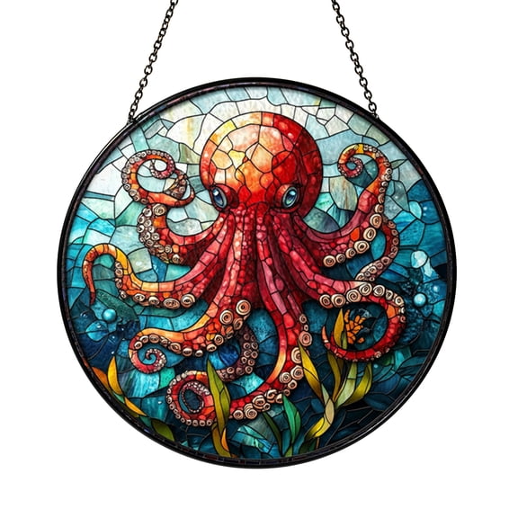 Octopus Stained Glass Window Panel Decorative Window Accent