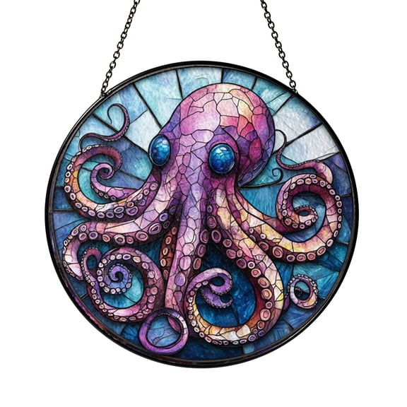 Octopus Stained Glass Window Panel – Decorative Window Accent