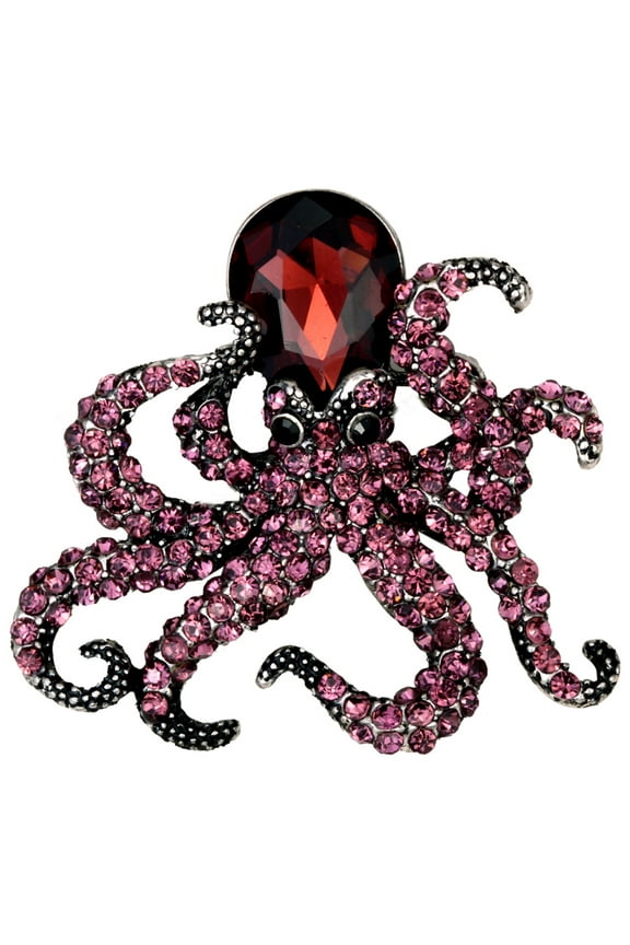 Octopus Stretch Rings for Women Fit Finger Size 6.5 to 9 Rhinestone Silk Scarf Holders