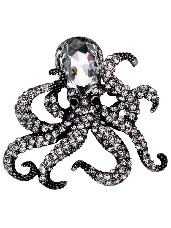 Octopus Stretch Rings for Women Fit Finger Size 6.5 to 9 Rhinestone Silk Scarf Holders