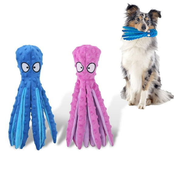 Octopus No Stuffing Dog Toy, Anti Anxiety Dog Squeaky Chew Toys, No Stuffing Plush Puppy Teething Chew Toys Dog Birthday Christmas Toys, Durable Interactive Dog Toys for Small Medium Dogs (2 Pack)