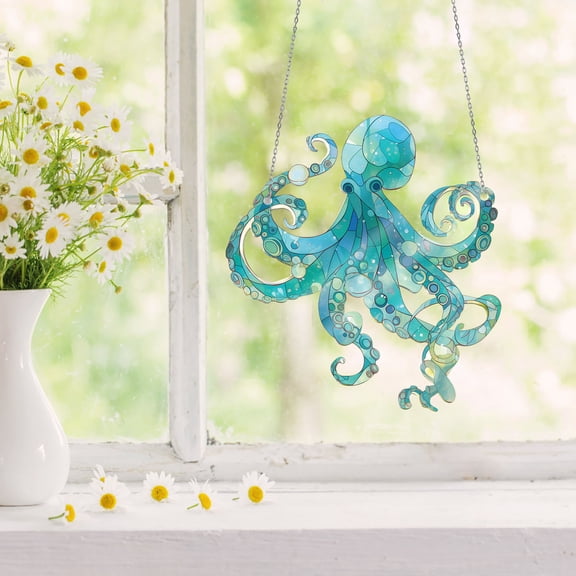 Octopus Suncatcher for Window Hanging, Stained Glass Window Hanging Sun Catcher, Colorful Acrylic Decorative Ornaments for Home Window Art, Perfect for Adding Beauty and Light to Any Space