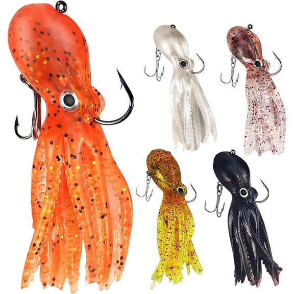 Octopus Swimbait Soft Fishing Lure with Skirt Tail, Lingcod Rockfish Jigs for Saltwater Fishing, 5 count/Pack