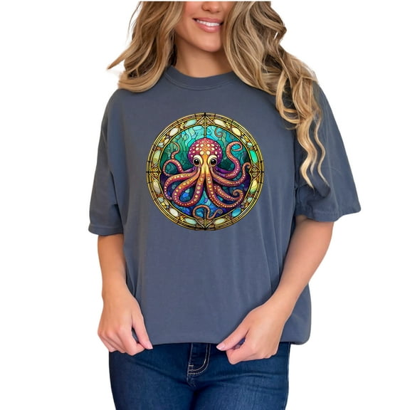 Octopus T-Shirt, Colorful Octopus Design, Marine Life Art Shirt, Unique Sea Creature Tee, Vivid Underwater Themed Top, Denim Comfort Colors T-Shirt, Small