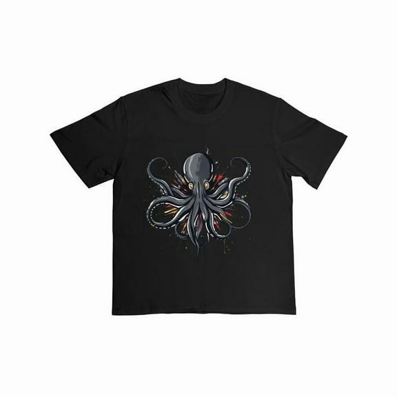Octopus T-Shirt Graphic Tee Streetwear Top Urban Trendy Design Cotton Fashion Casual Apparel Black S-5XL